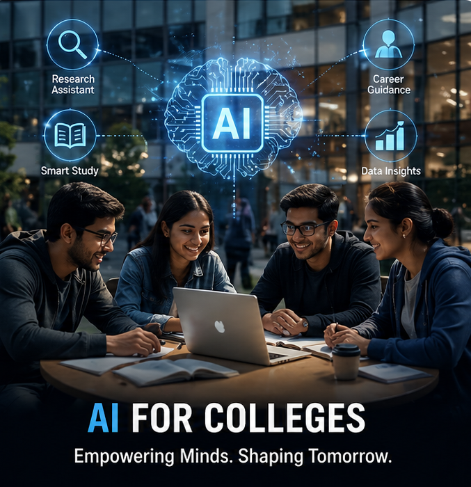 College students using AI technology for smart learning and career growth